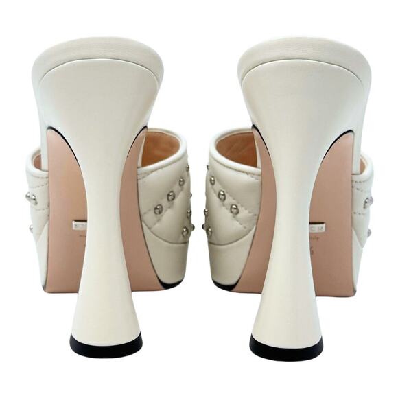 NWT Gucci GG Logo Marmont Platform Heels White Stud Claire Fluted Sandals EU37.5 - Picture 7 of 11